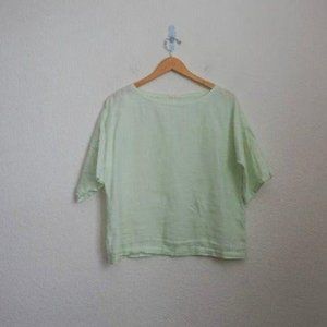 Eileen Fisher green boatneck 100% linen‎ Blouse Top